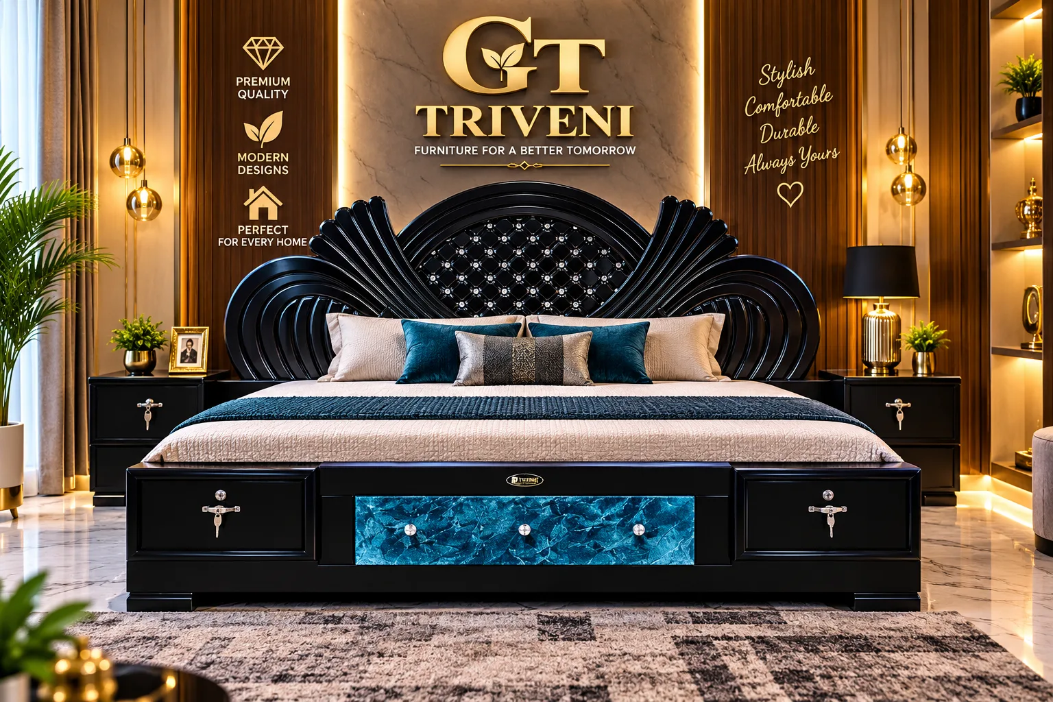 Teal modern bed